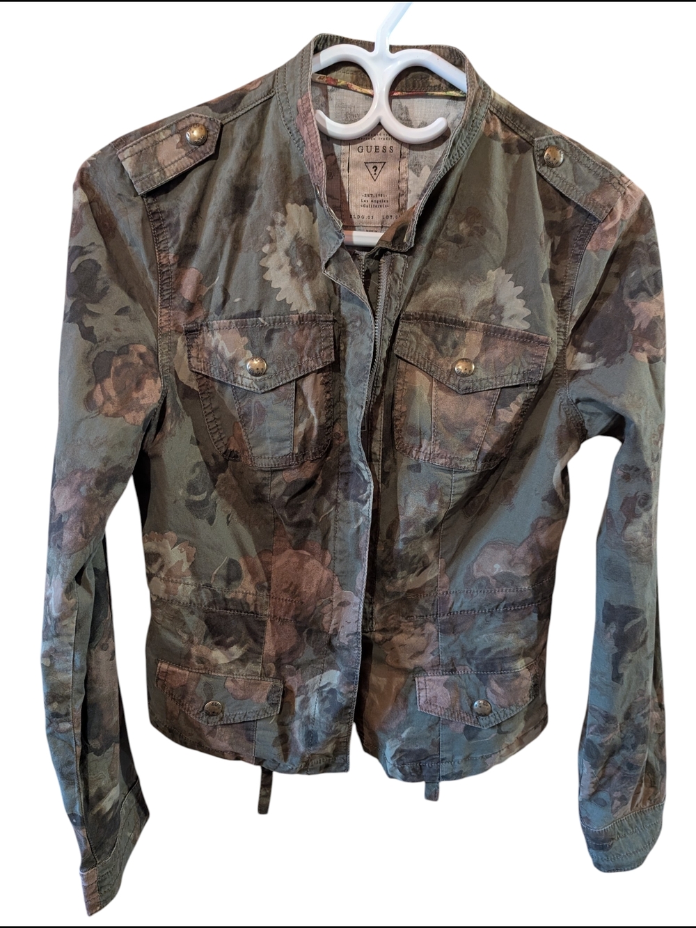 Light Guess Olive Floral Camo Utility Jacket